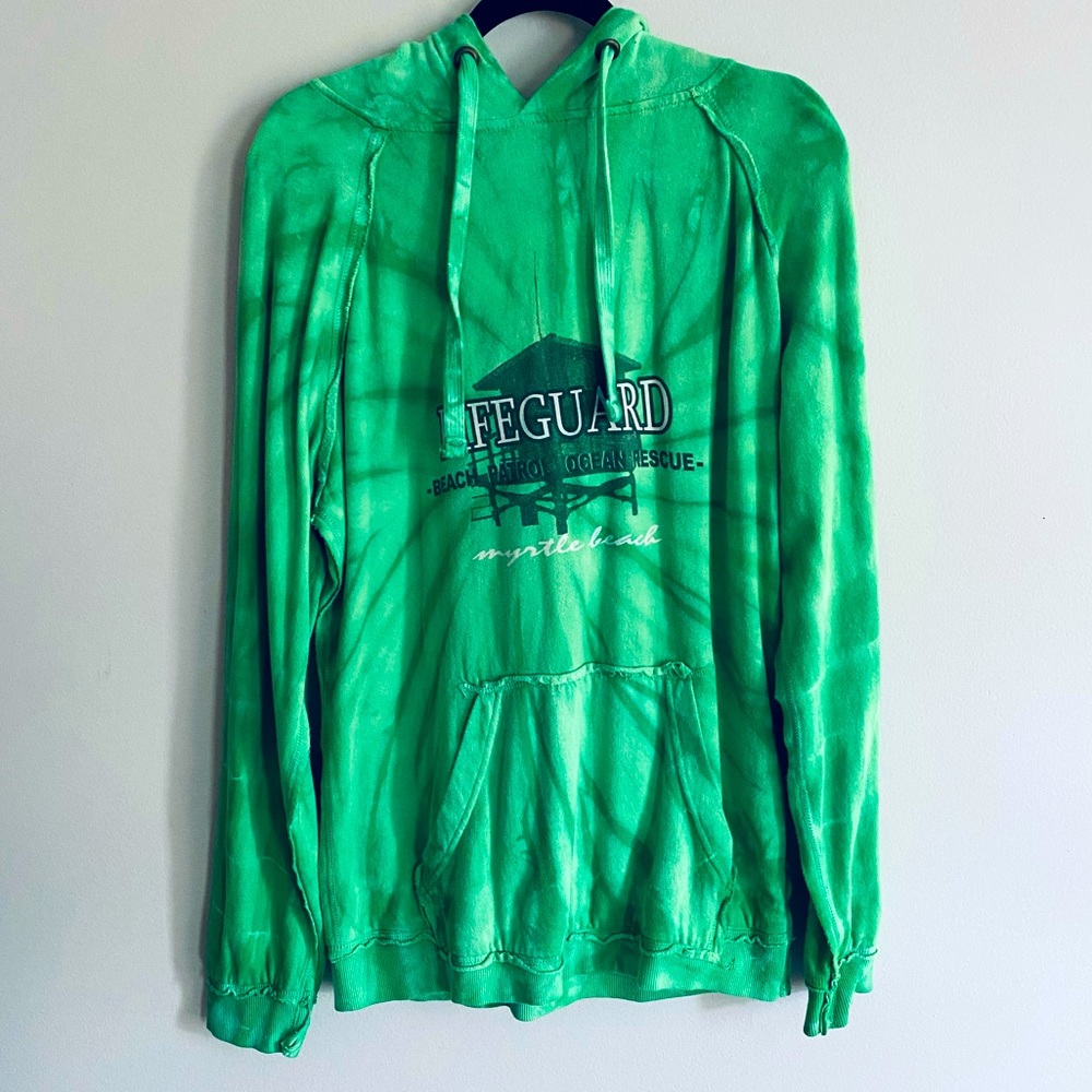 Dyenomite Unisex Green Tie Dye Myrtle Beach Lifeguard Hoodie Sweatshirt Size M